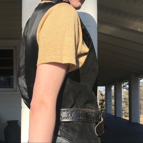 Vintage 70s Disco Gold knit mock neck top / M-L - Picture 6 of 6